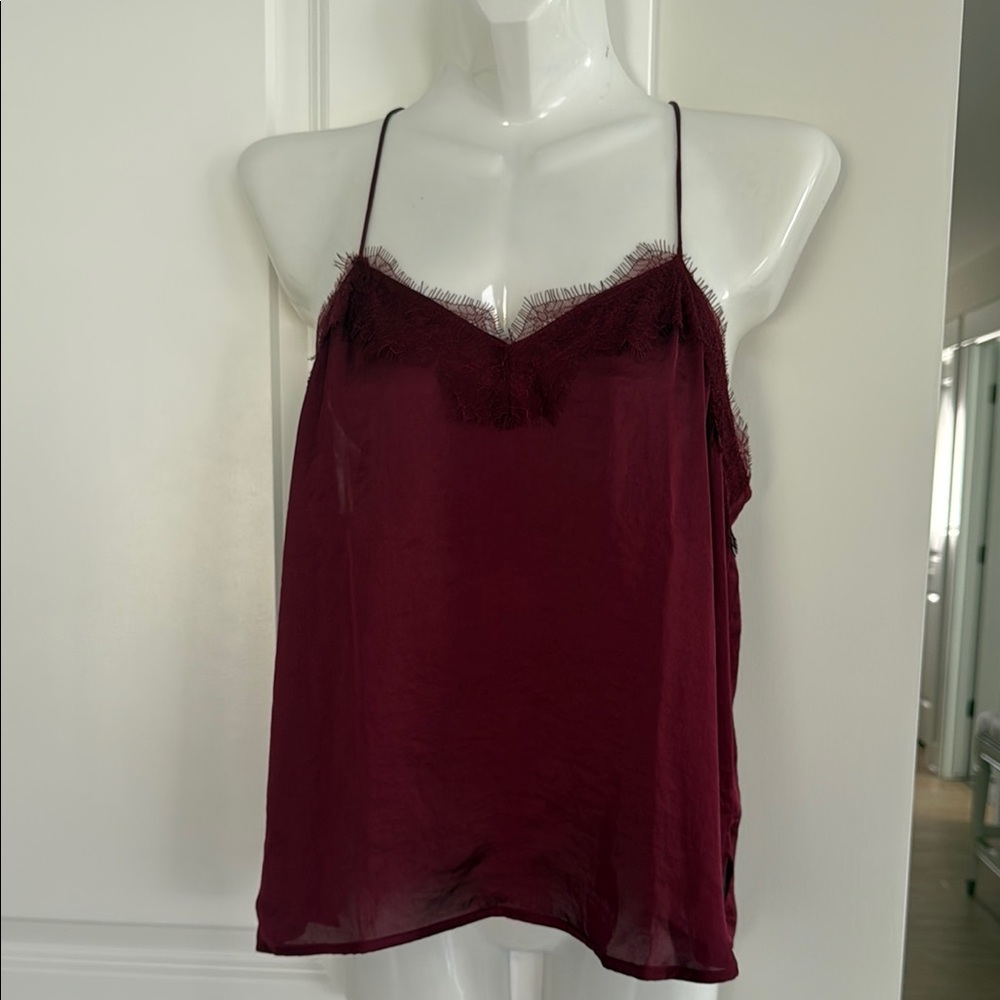 Elegant Burgundy Lace Trim Cami Top